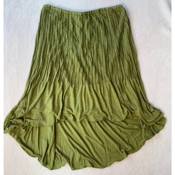 Tracy Reese Green Midi Skirt Pull on Pleated Knee High Twirl M High Low - Picture 1 of 8